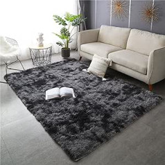 Freyamy Living Room Deep-Pile Rug, Shaggy Hallway Runner Rug, Teenager's Room, Modern Batik Rug, Fluffy Rug, Washable, Super Soft Carpet, Large for Living Room Decoration, Rugs, 200 x 300 cm, Dark