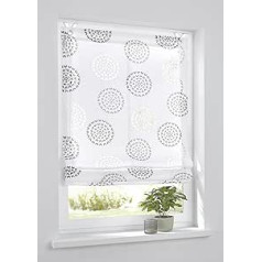 Kutti Bella Roman Blind with Eyelets Burnout White Anthracite Printed Circle Motif Including Window Hooks (100 x 140 cm)