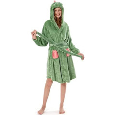 OLAOLA Women's animal flannel bathrobe with hood, plush softness, warm loungewear