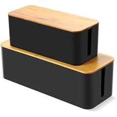 Cable Storage Box, Larger Cable Organised Box, Set of 2 Cable Storage Boxes with Bamboo Lid for Hiding Messy Cables, Wire Management, 40.6 x 15.7 x 13.7 cm and 32 x 13.5 x 13.0 cm