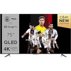 TCL C641 QLED 4K UHD TV 75 Inch (189 cm), 120 Hz Gaming, HDR10+, Dolby Vision, Dolby Atmos, Smart TV, Triple Tuner DVB-T2/S2/C, Google TV, Black, 2023