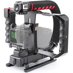 Zeadio Tripel Zubehörschuh Handheld Stabilisator mit Smartphone Video Rig, Video Aktion Handgriff Griff für Canon Nikon Sony Panasonic Pentax Olympus DSLR Kamera Camcorder und Smartphones