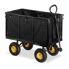 Relaxdays Garden Trolley, Large Handcart with Folding Side Panels, Removable Tarpaulin with Handles, 500 kg, Black