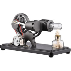 Bisofice Hot Air Stirling Motor with Flywheel Dollar LED Light Science Experiment with Beech Base Learning Toy for Crafts, Black