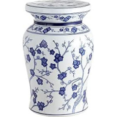 Jonathan Y TBL1016A Cherry Blossom Ceramic Garden Stool 45cm White / Blue