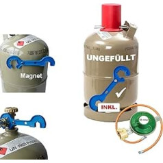 CAGO Propane Gas Bottle 5 kg Grey Empty New Bottle with Camping Gas Pressure Regulator 50 mbar, Gas Hose 150 cm and Gas Regulator Release with Magnet + Key 17 mm for Union Nut 1/4 Inch