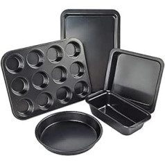 ZUVO 5 Piece Bakeware Set Non-Stick Bakeware Set with Baking Tray for Muffins, Cakes, Loaf Tins and Cookies Oven and Microwave Safe