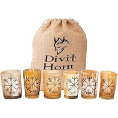 Divit Authentic Horn Shot Glasses (Set of 6) with Brass Rim | Authentic Medieval Beer Drinking Horn | Linen Gift Bag Included | 5oz Capacity