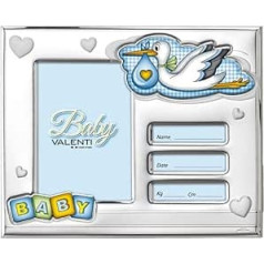 VALENTI & CO. Line Baby Birth Baby Photo Frame for Boys, Table in Silver with Colourful Details and Photo Frame for Birth, Personalised Gift Idea for Christening or Birth