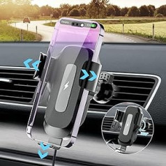 Surpn Wireless Car Charger, 15W Qi Charging, Automatic Clamping, Car Charger, Phone Holder, Air Vent Phone Holder for iPhone 14/13/12, Samsung Galaxy S22/S21/S20/Z Flip, etc