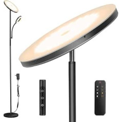 LED Floor Lamp, 3600LM 42W Bright Uplighter with Arc Reading Lamp, Modern Floor Lamp with Remote Control & Touch Control, 2700K-6500K Continuously Dimmable, for Living Room, Bedroom, Office