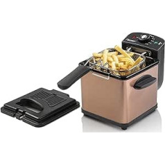 Bestron Oil Fryer, Mini Fryer for 1 Serving of Chips, Fish or Nuggets, Includes Cold Zone Technology and Temperature Control up to 190°C, with Stainless Steel Basket, Viewing Window & Oil Filter,