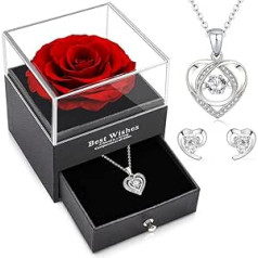 Eternal Real Rose with Heart Necklace and Earrings, Eternal Real Rose with I Love You Necklace, Infinity Roses with Adjustable Chain Jewellery, for Valentine's Day, Anniversary, Mother's Day