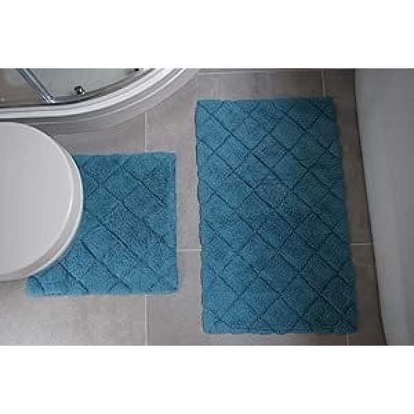 Rapport Kyra Bath and Pedestal Mat Set, Lagoon Bath Mat (76 x 46 cm), Pedestal Mat (46 x 45 cm)