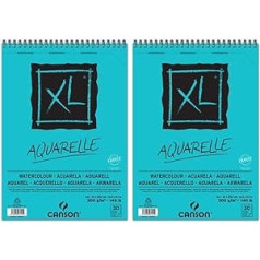 CANSON XL Watercolour Set 2 Albums Paper Metal Drill Short Side 30 Sheets Fine Grain 300 g A4 White