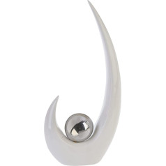 GILDE Modern sculpture figurine Move ceramic in white/silver with silver ball height 37 cm