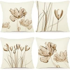 ZWJD Flower Cushion Cover, 50 x 50 cm, Set of 4, Outdoor Cushion Covers, Linen Cushion Covers, Floral Watercolour Painting, Cushion Covers for Sofa, Living Room, Decorative Cushion, 50 x 50 cm