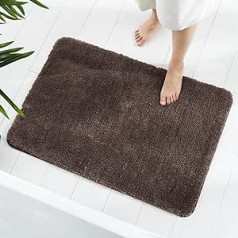 GONICVIN Rug, 60 x 90 cm, Fluffy Microfibre, Washable Bath Mat, Non-Slip Bathroom Rug for Bathroom, Living Room (Dark Brown)