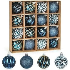 Christmas Baubles Dark Blue, Set of 16 Christmas Baubles Set, Plastic Christmas Tree Baubles, 6 cm, Painted Tree Decorations, Christmas Tree Baubles, Large, Plastic Bauble Christmas Tree Decoration,