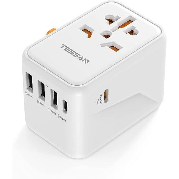 TESSAN Travel Adapter Worldwide USB C PD Fast Charge, 45 W Fast Charging Travel Plug Adapter Worldwide with 3 USB and 2 USB C, Universal Travel Adapter for EU USA UK Thailand Australia Travel Adapter