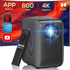 4K WiFi Bluetooth Projector with Netflix License, 600 ANSI Lumens, Native 1080P Home Theater Dolby Audio, Electric Focus, Auto/4P Keystone, Fully Sealed, Compatible with Android/PC/USB