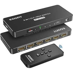 HDMI Switch Automatic, 4K HDMI Splitter 5 in 1 Out HDMI Switch with Remote Control, HDMI Splitter 5 Port HDMI Selector Box Supports 4K 3D HDR for TV Stick HDTV Xbox Series PS5