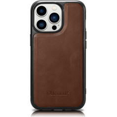 Icarer Чехол обтянутый натуральной кожей для iPhone 14 Pro Max Leather Oil Wax темно-коричневый