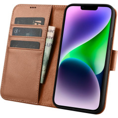 Icarer Кожаный откидной чехол 2 в 1 для iPhone 14, чехол-кошелек с защитой от RFID, коричневый