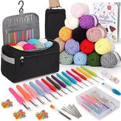 Coopay 73-Piece Crochet Set for Beginners, Portable Crochet Hook Set with 15 Wool, Bag, Crochet Accessories, 2.0-10 mm Ergonomic Crochet Hooks with Long Soft Handle, Practical Crochet Hook Set Gift