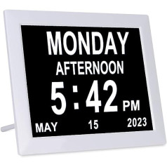 Golony Digital Calendar Day Clock, Extra Large Day of the Week, Date, Time, 8 Alarm Clocks, Demen Clock for Elderly People with Visual Impairment, White