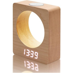 HAPPMY Alarm Clock Digital & Night Light 2 in 1, Digital Clock with Light and Thermometer, Adjustable Dimmer Silent Alarm Clock, Wooden Digital Clock Radio Clock for Children