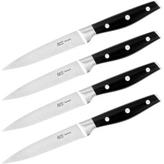 Tefal Jamie Oliver K26708 Steak Knife Set 24 cm 4-Piece Stainless Steel Steak Cutlery Set for 4 People, Steak Knife with Non-Slip Handles, Barbecue Utensils, Stainless Steel / Black, Silver