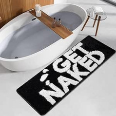 LINROMIA Get Naked Bath Mat Non-Slip Washable 45 x 120 cm Bath Mat Absorbent Bathroom Rug Quick Drying Bath Mat Soft Microfibre with Letter Black