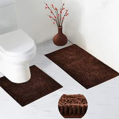 LUFENG Bath Mat Set, 2 Pieces, 20 x 31 Inch Bathroom Mat and 20 x 20 Inch U Shaped Pedestal Mat with Non-Slip Self Adhesive Backing, Bedroom, Machine Washable (Brown)