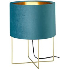 Fischer & Honsel Aura Table Lamp with Turquoise Velvet Lampshade - Inside Gold Diameter 24 cm, Shade Petrol