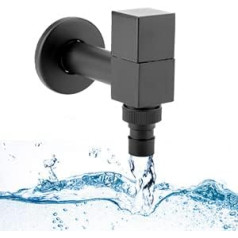 Garden Tap Wall Mounted Black G1/2 Cold Water Taps Wall Tap Outdoor Tap Washing Machine Tap Wall Outdoor Cold Water Mop Pool Tap for Bathroom Kitchen Outdoor