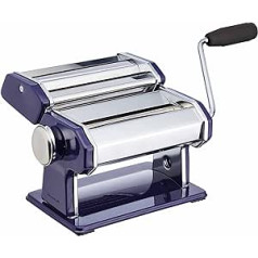 KitchenCraft World of Flavours Nudelmaschine, Edelstahl, Metallic-Blau, hausgemachte Pasta, mit Tischzange zur Befestigung, 9 verschiedene Nudelstärken, 20 cm x 34 cm x 25cm