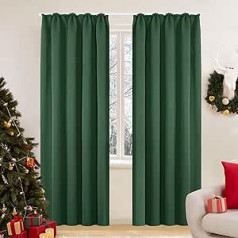 Deconovo Blackout Curtains, Thermal Curtains With Ruffle Tape, Opaque, forest green, 245x140