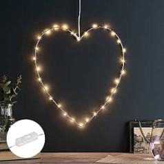 Lights4fun 30 Micro LED Heart Silhouette with Switch on Cable Power Operated Valentine's Day Decoration Heart Decoration Mother's Day