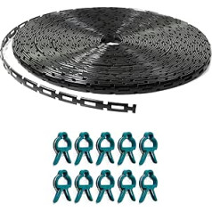 Momodoja Chain Lock Tree Tie - 30 m x 1.25 cm - Versatile Use, Reusable and Flexible - Plastic Support Tape for Stakes - Organisation for Home and Garden - with 10 Plant Clips