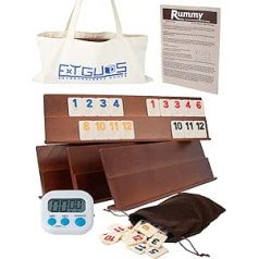 Rummy Cube Game Set, 106 Rummy Tiles Game,Klassisches Holz Rommé Spiel,mit 4 Holzregalen,Tragbare Canvas Tasche,1 Timer,1 Samt Aufbewahrungstasche,Geeignet für 4 Spieler