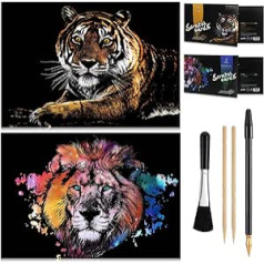 Animal Scratch Art, Rainbow Painting Paper, Engraving, Arts & Craft Set, Creative Foil Scratch Toy Gift, DIY Sketch Card Scratchboard for Teenagers, Women, 40.6 x 29.9 cm with 3 Tools (Tiger)