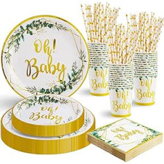 Larchio Salbeigrün Babyparty Party Dekorationen, neutrale Babyparty Party Supplies Baby Party Geschirr Set