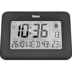 Funkwanduhr, Funk-Tisch-Uhr, Zwei Weckzeiten mit Weckwiederholung, Innenthermometer, Kalender, Zeitzonen-Einstellung, Mondphase, Farbe: Schwarz, Modell: 46732