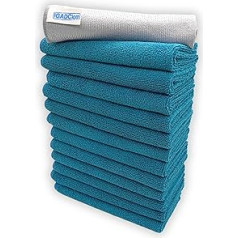 IGAD Cloth 12 Blue Lagoon Premium Microfibre Cleaning Cloths + 1 Free Glass Cloth, 40 x 40 cm, Heavy Duty Cleaning Cloths for Flawless Cleaning, Ideal Microfibre Cloth for All
