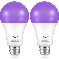 Litake UV Black Light Bulb, 11 W LED UV E27 Light Bulb, Black Light Bulb, 385-400 nm UVA Black Light, UV Lighting, Party Light, Neon Colours for Halloween, Party, Disco, Club, Bar, Body Art, Pack of 2