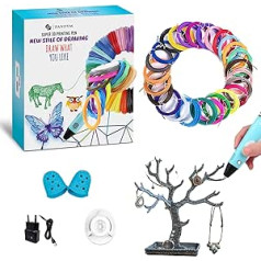 Complete Set of PLA 1.75 Filaments for 3D Pen - 30 m - Italian and English Instructions + Professional 3D Pen Book for Children and Adults + Finger Protector