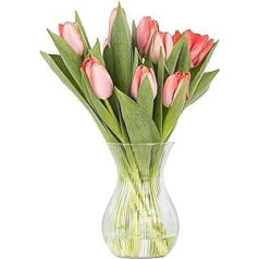 TREND FOR HOME Lyra Luminous Flower Vase 18 cm Vase for Tulips Tulip Vase Glass Vase for Flowers Glass Flower Vase Table Vase Decorative Vase Clear Glass Vase Vertical Stripes Decorative Vase Diameter