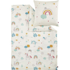 s.Oliver Unicorn Bed Linen 100 x 135 cm - Children's Bed Linen Rainbow Unicorns 100% Cotton High-Quality Mako Satin 2-Piece Set Consisting of Bed Linen 100 x 135 cm and Pillow 40 x 60 cm, Zip