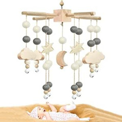 Mobile Baby Wind Chimes Mobile Baby Wooden with Felt Balls Moon Stars Mobile Baby Girl Bed Bell Pendant for Baby Bed
